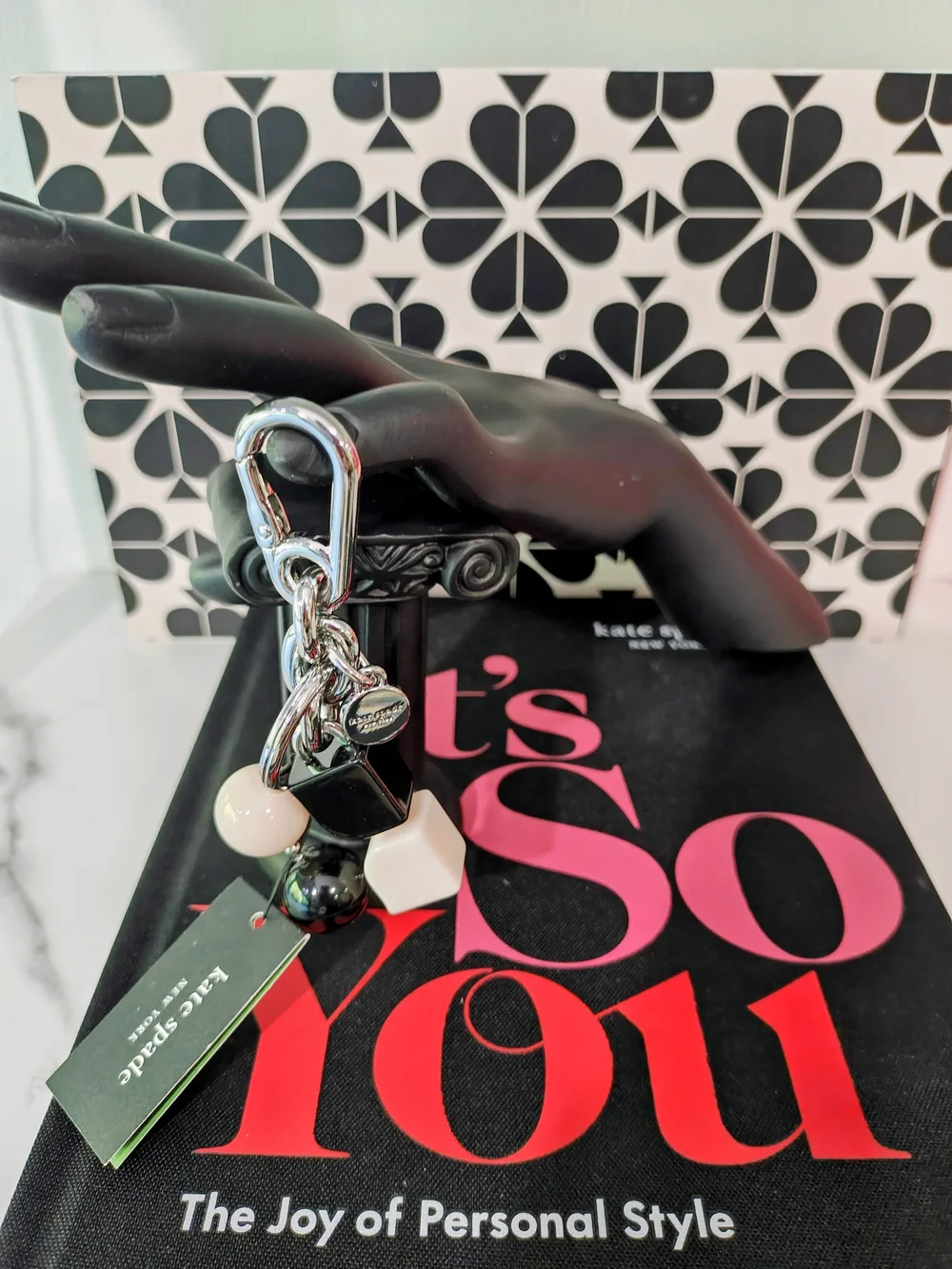 kate spade Noel Black and Cream Resin Bead Bag Charm / Key Fob
